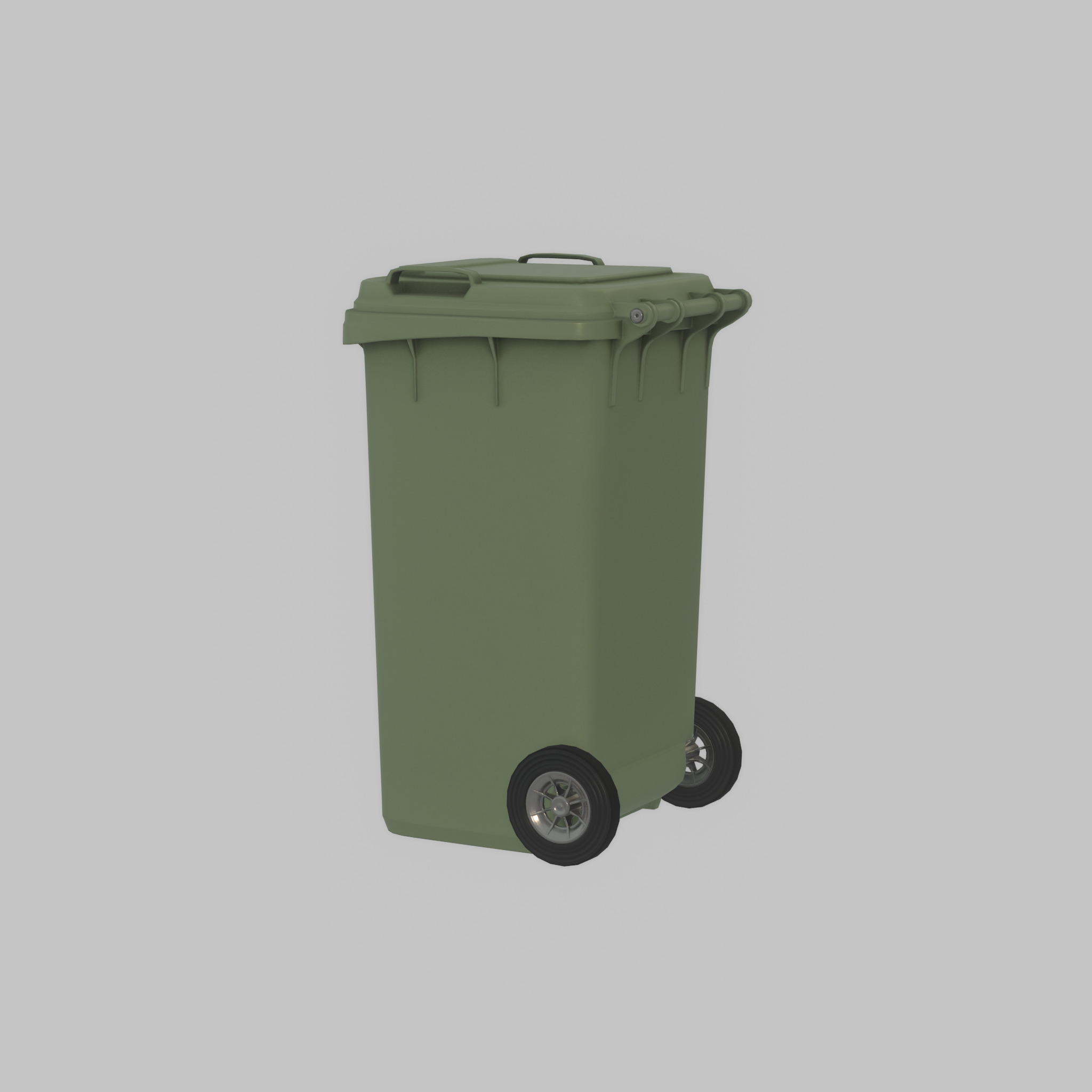 Plastic garbage can green with wheels 240 L Low-poly 3D model_24