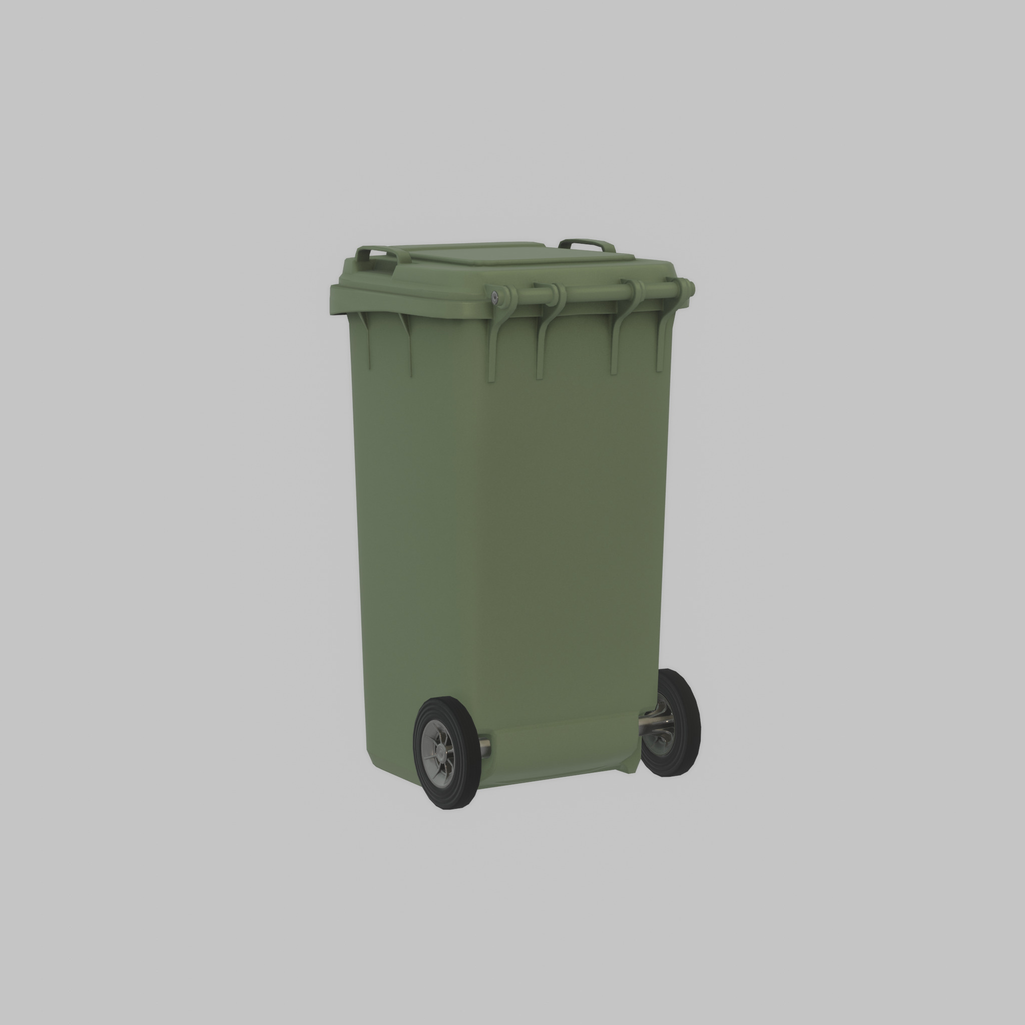 Plastic garbage can green with wheels 240 L Low-poly 3D model_50