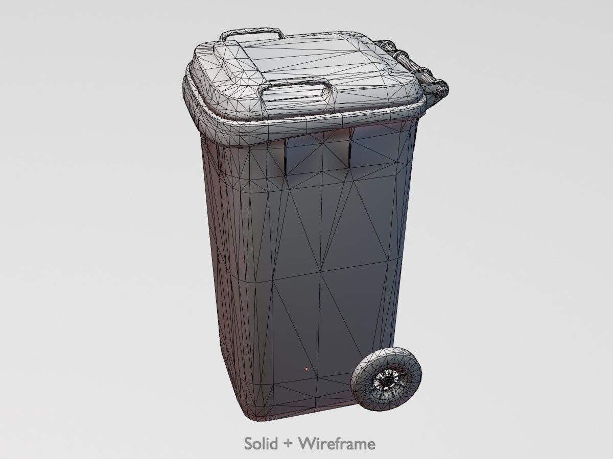 Plastic garbage can green with wheels 240 L Low-poly 3D model_12