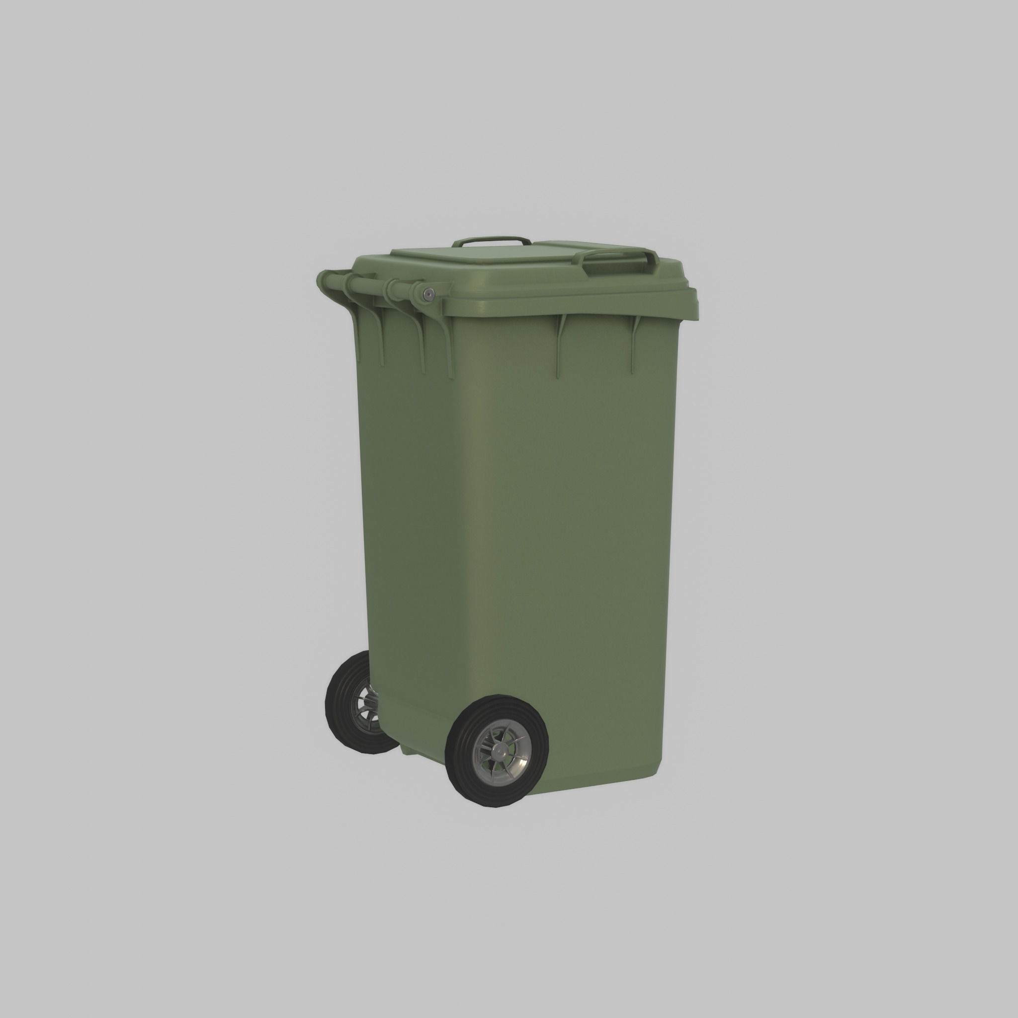 Plastic garbage can green with wheels 240 L Low-poly 3D model_26