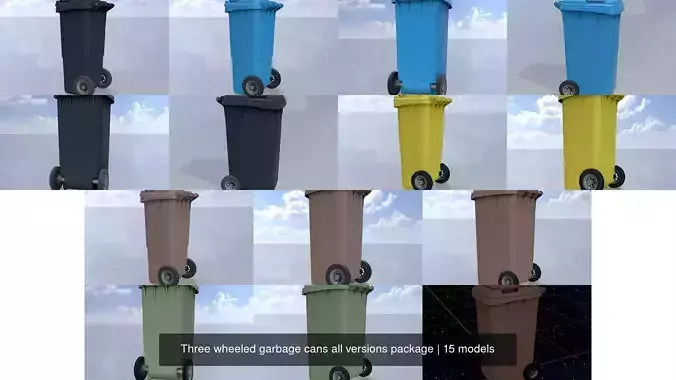 Three wheeled garbage cans all versions package 3D Model Collection