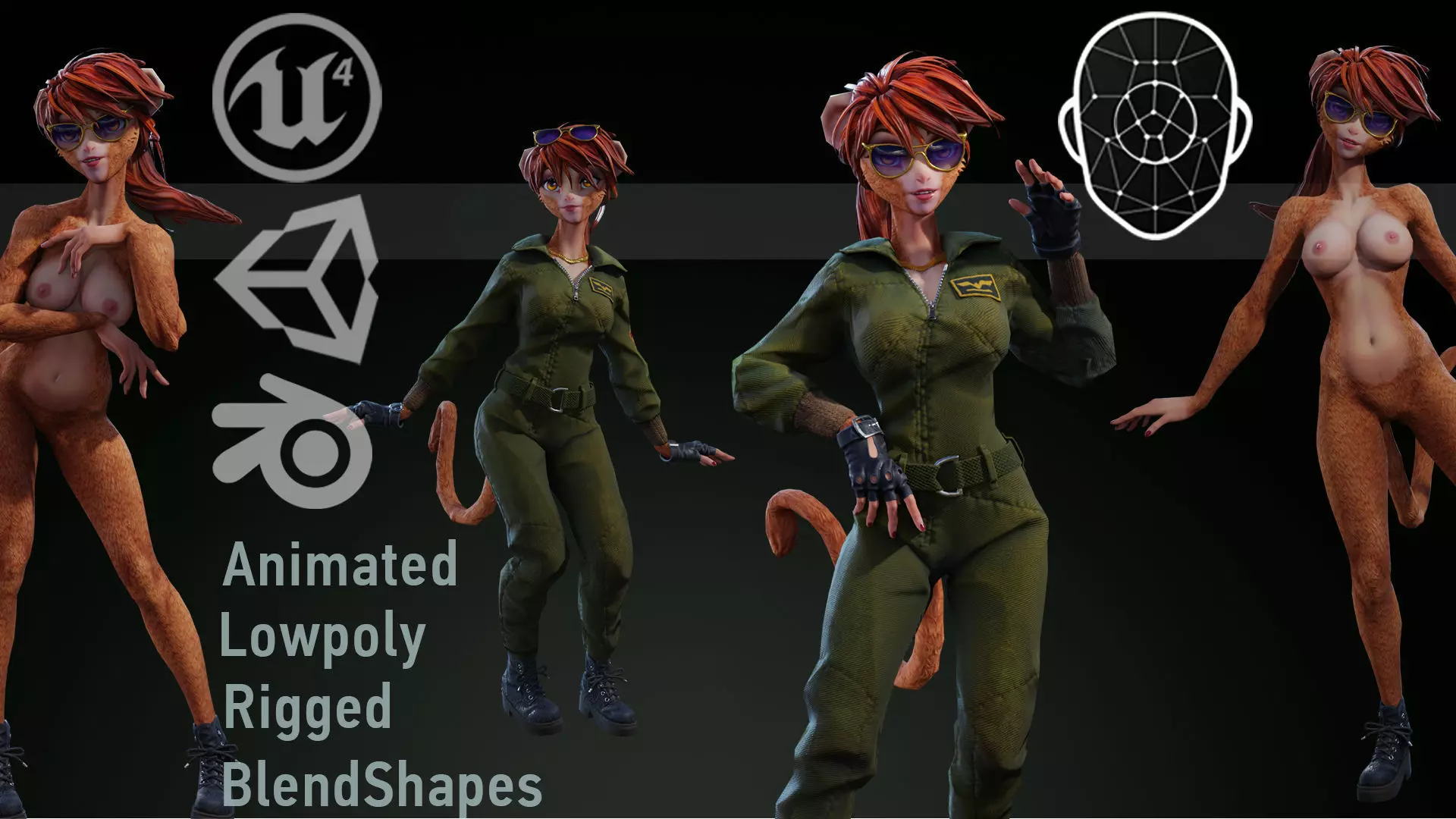 Monkey Girl Arms Trader Low-poly 3D model_0