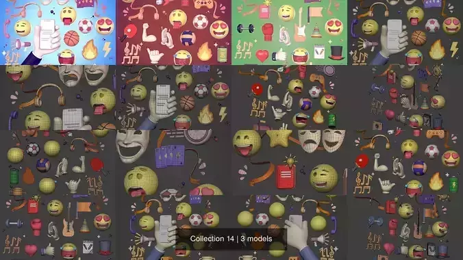 Cartoon Icons Pack - Emoji - Smiley - Internet - Social Media 3D Model Collection