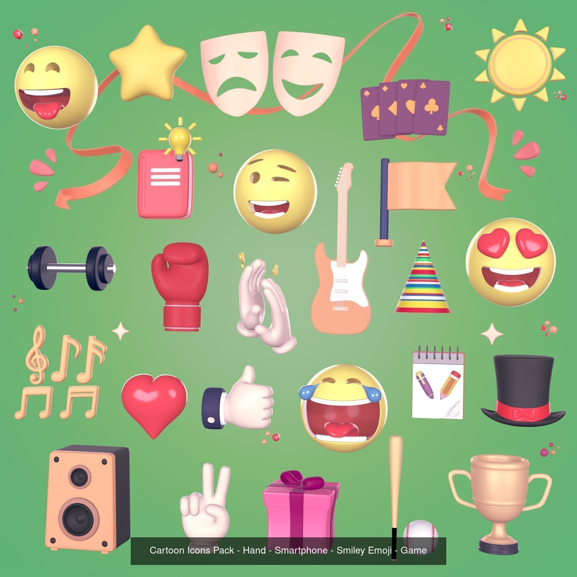 Cartoon Icons Pack - Emoji - Smiley - Internet - Social Media 3D Model Collection_3