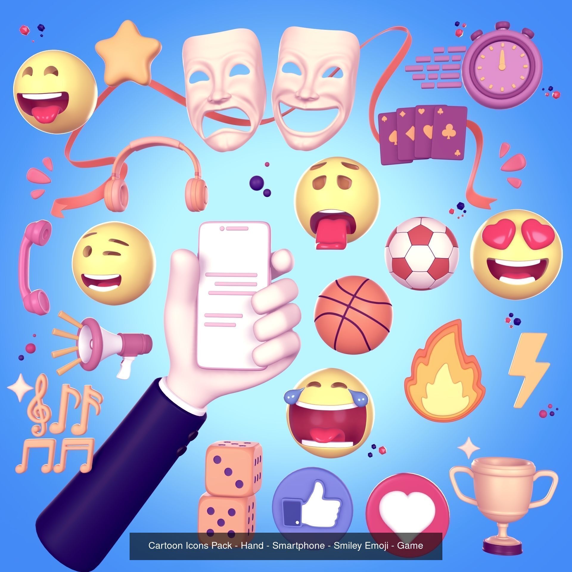 Cartoon Icons Pack - Emoji - Smiley - Internet - Social Media 3D Model Collection_1