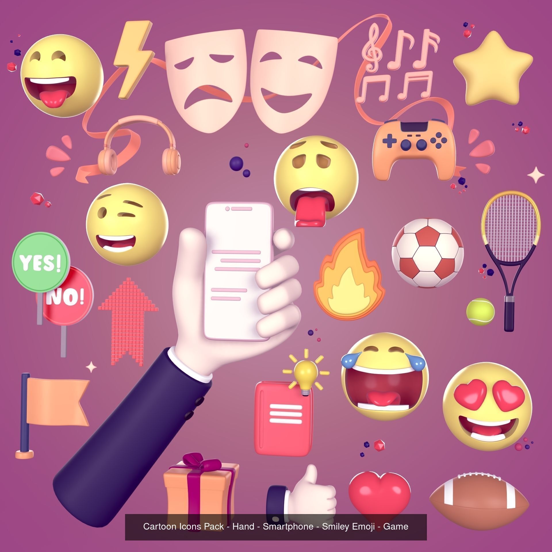 Cartoon Icons Pack - Emoji - Smiley - Internet - Social Media 3D Model Collection_2