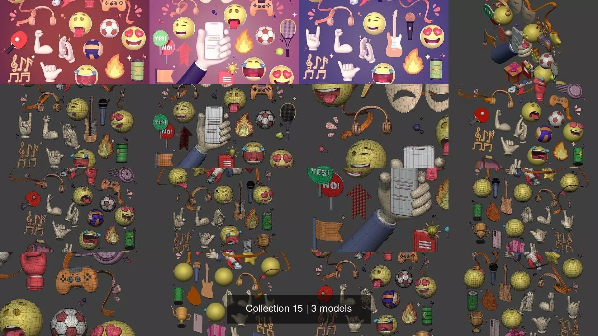 Cartoon Icons Pack - Emoji - Smiley - Internet - Social Media 3D Model Collection_0