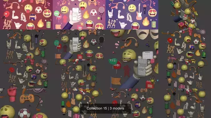 Cartoon Icons Pack - Emoji - Smiley - Internet - Social Media 3D Model Collection