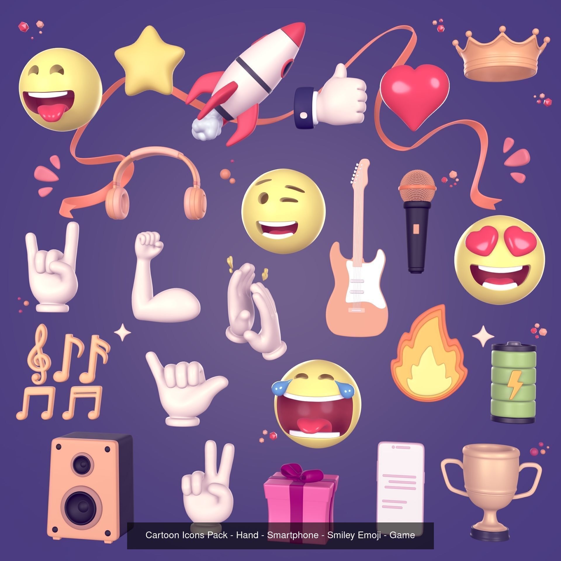 Cartoon Icons Pack - Emoji - Smiley - Internet - Social Media 3D Model Collection_3