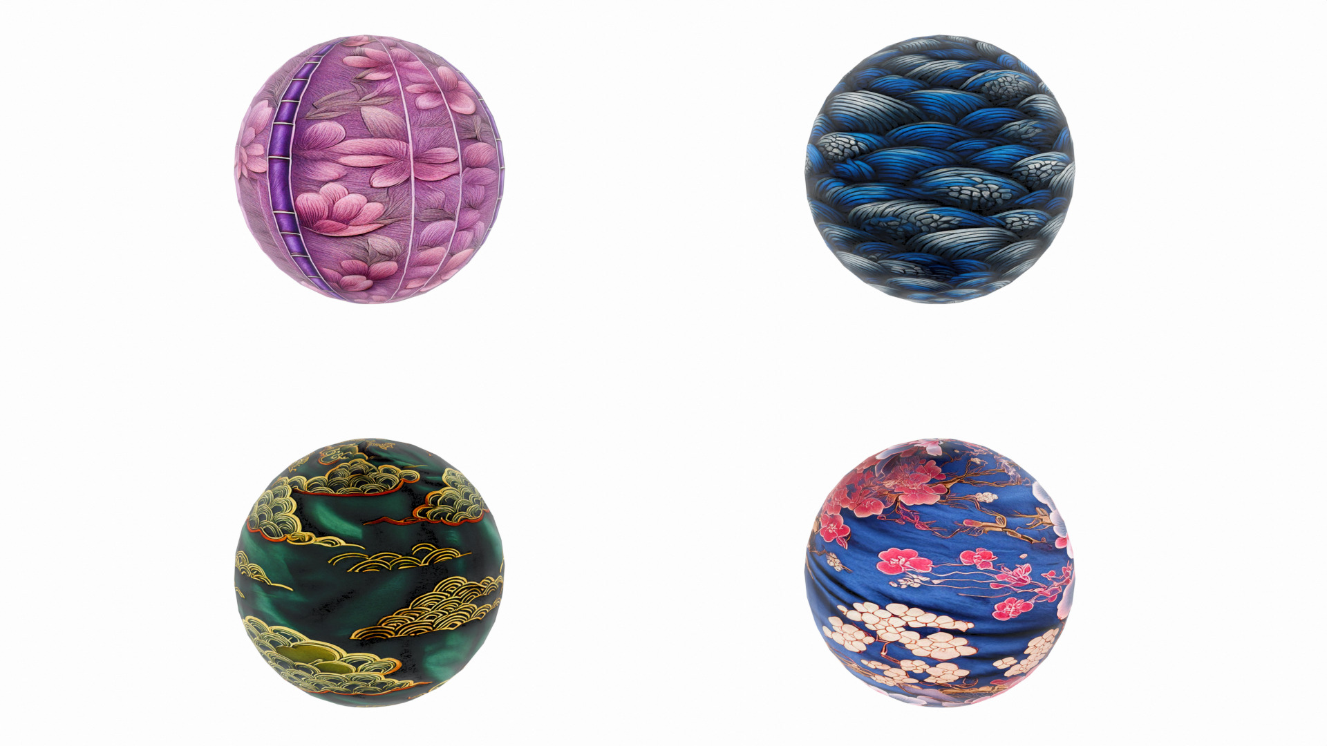 20 Seamless Chinese Hanfu Fabrics PBR Textures with 3D Model Texture_2