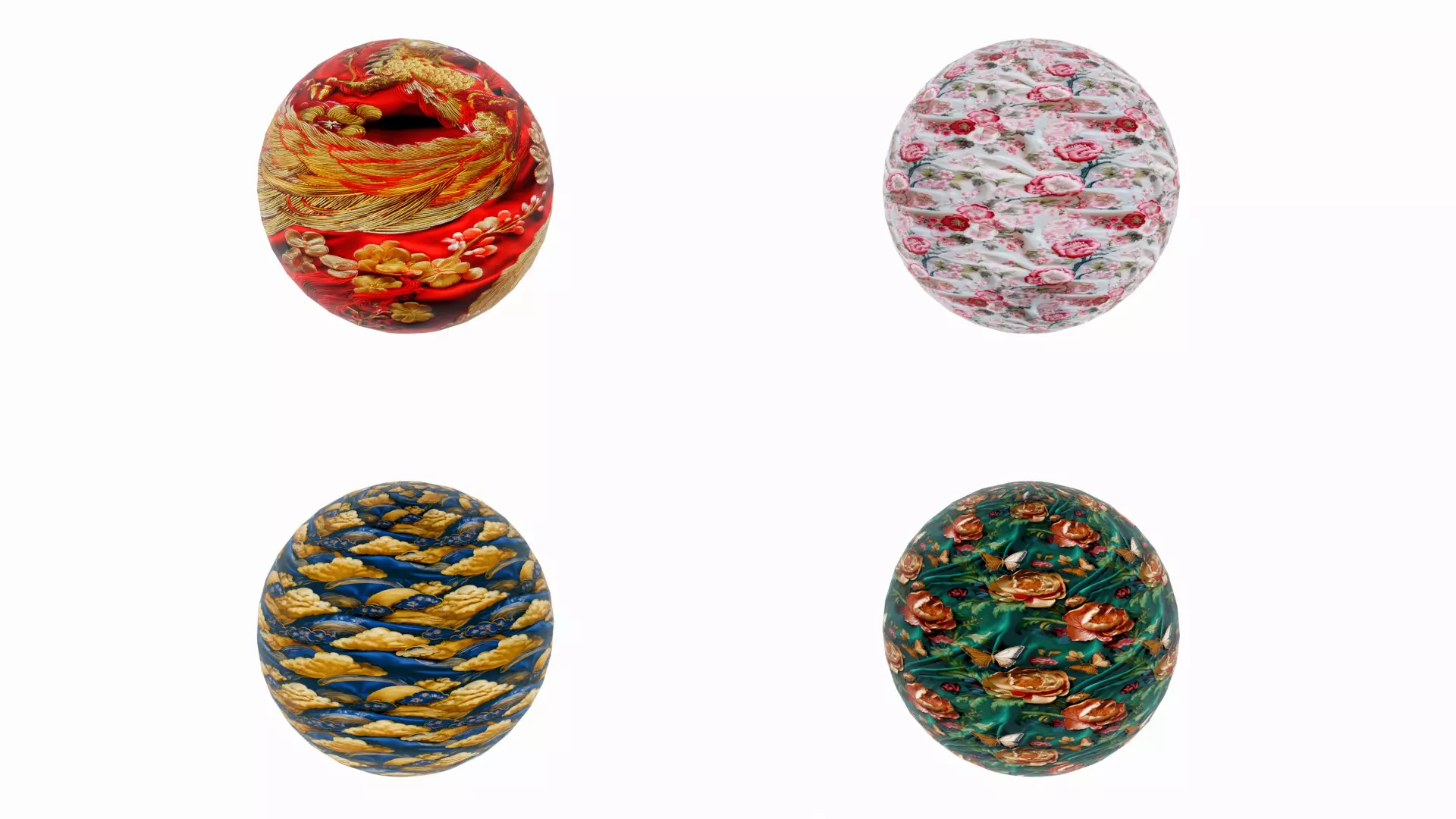 20 Seamless Chinese Hanfu Fabrics PBR Textures with 3D Model Texture_0