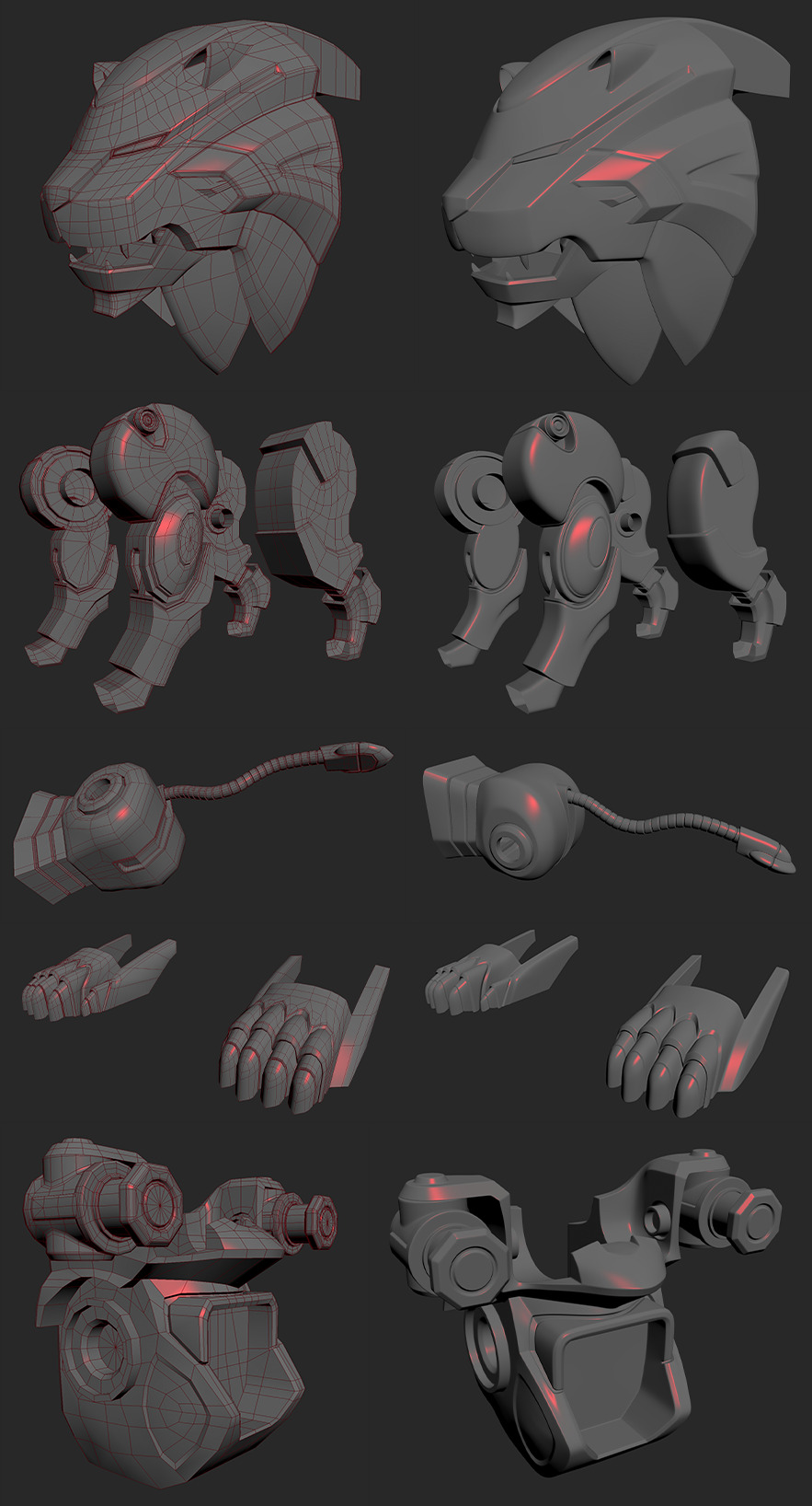 Red Lion Zord Low-poly 3D model_8