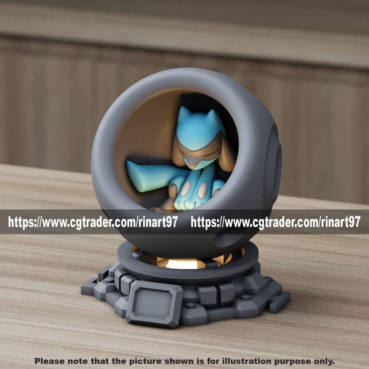 Riolu in healing machine pods from pokemon 3D print model_1