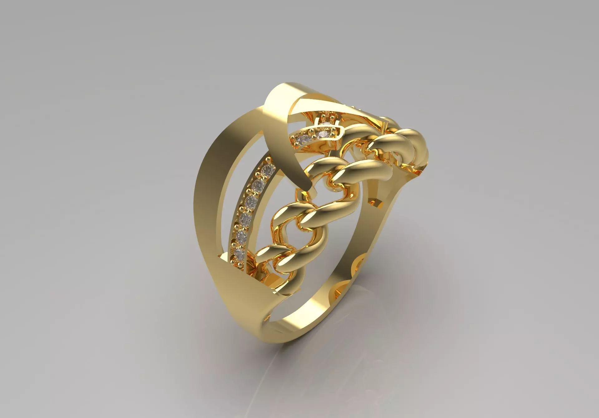Gold Chain and Diamond Ring jr00017 3D print model