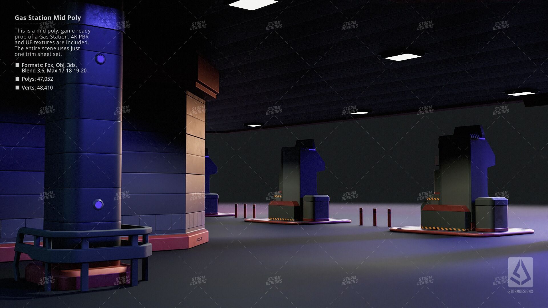 Cyberpunk Gas Station Mid Poly 3D PBR UE5 Low-poly 3D model_9