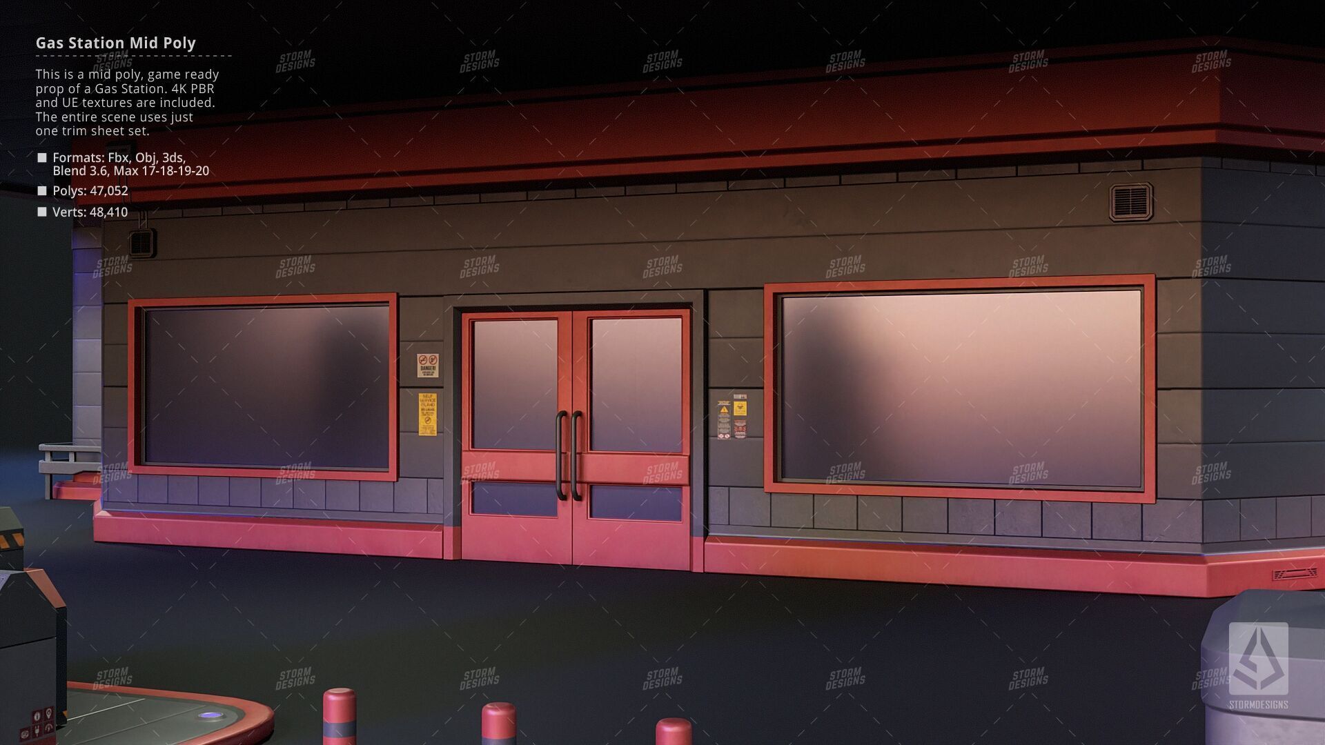 Cyberpunk Gas Station Mid Poly 3D PBR UE5 Low-poly 3D model_6