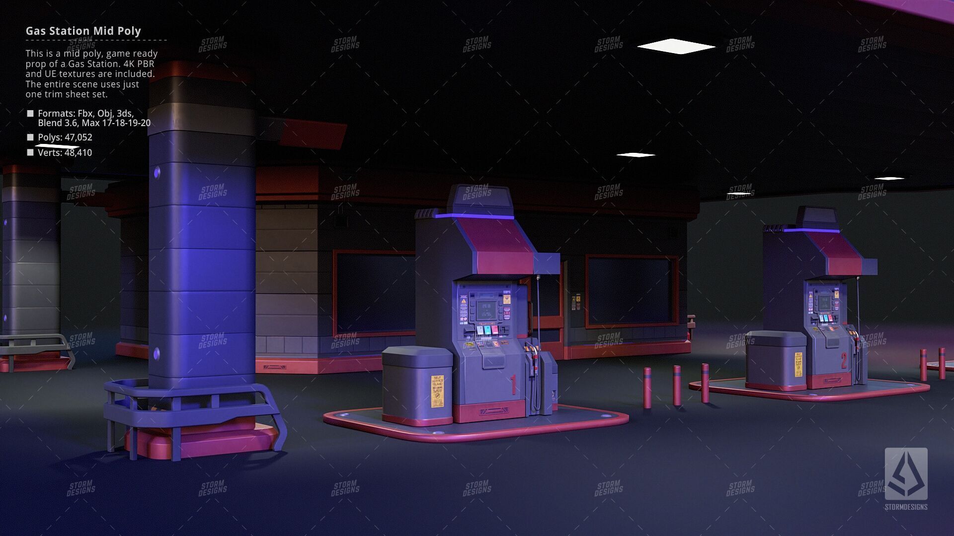 Cyberpunk Gas Station Mid Poly 3D PBR UE5 Low-poly 3D model_2