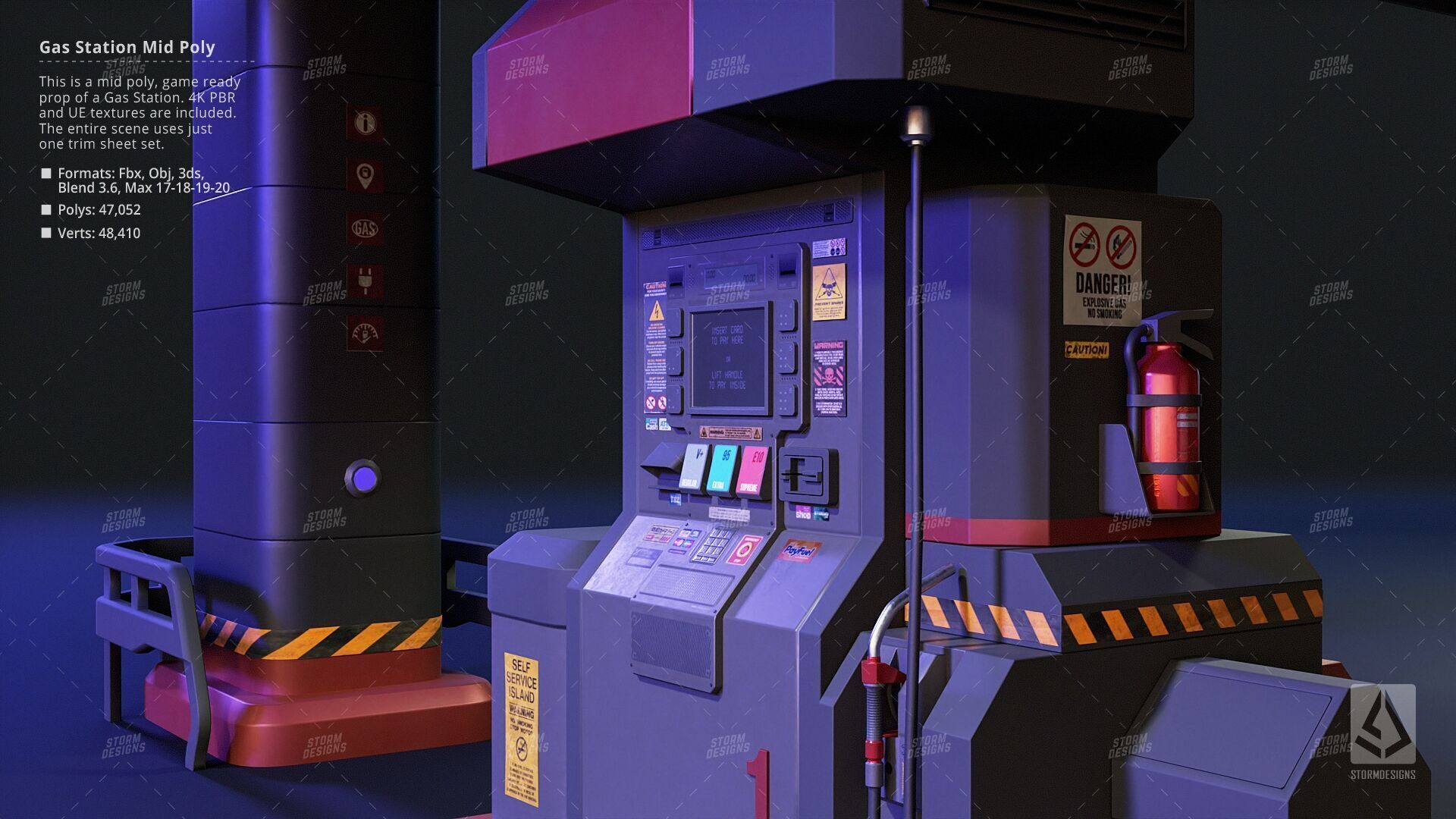 Cyberpunk Gas Station Mid Poly 3D PBR UE5 Low-poly 3D model_5