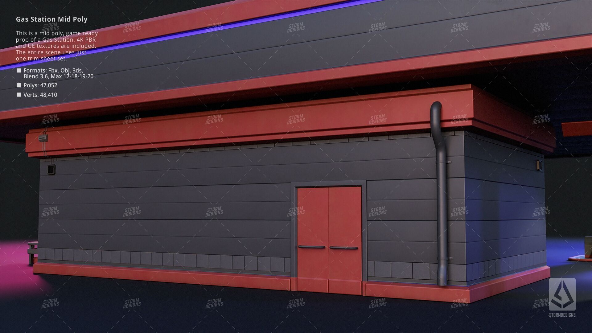 Cyberpunk Gas Station Mid Poly 3D PBR UE5 Low-poly 3D model_8