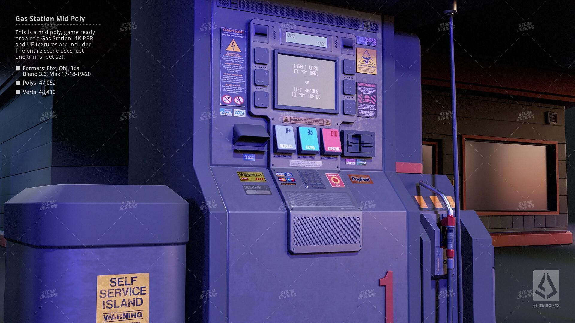 Cyberpunk Gas Station Mid Poly 3D PBR UE5 Low-poly 3D model_4