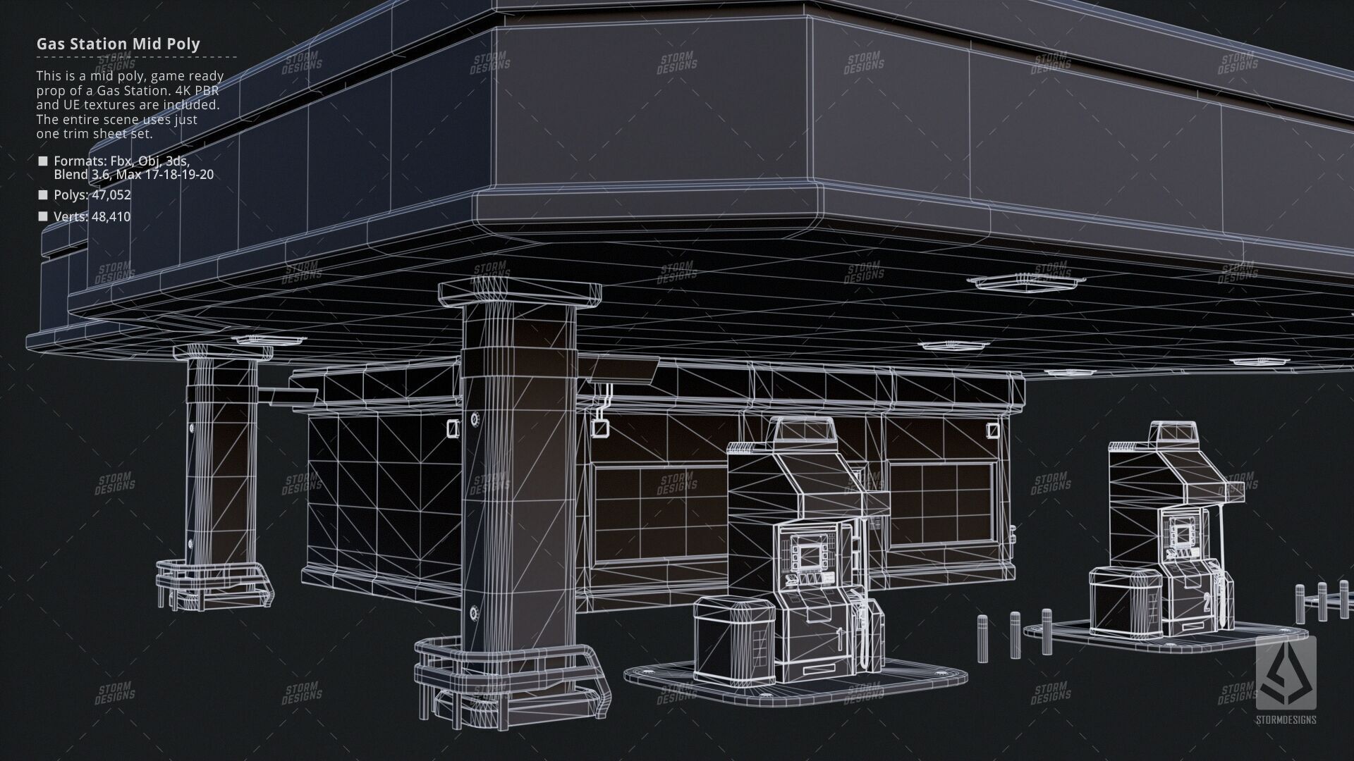 Cyberpunk Gas Station Mid Poly 3D PBR UE5 Low-poly 3D model_13