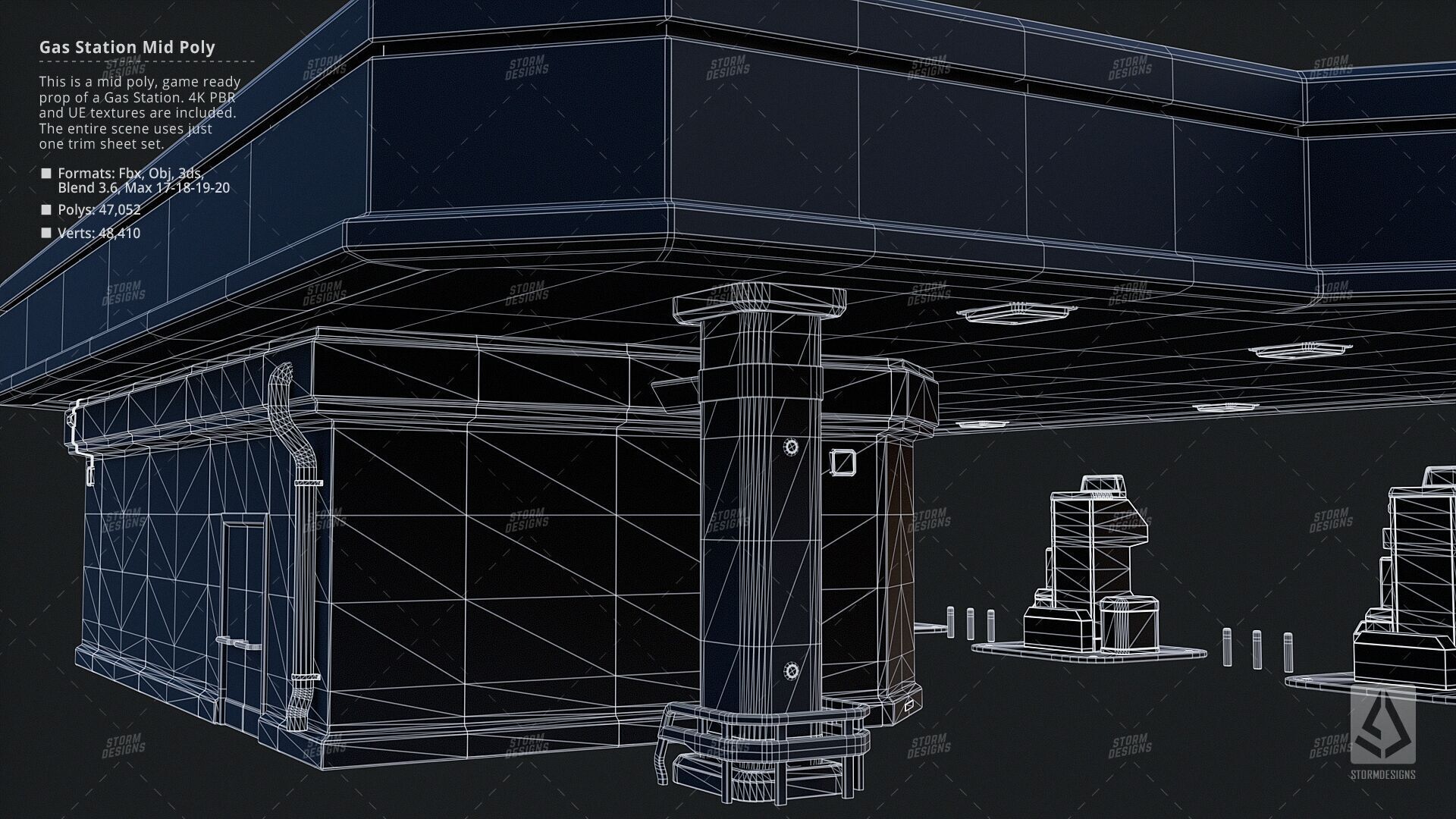 Cyberpunk Gas Station Mid Poly 3D PBR UE5 Low-poly 3D model_12