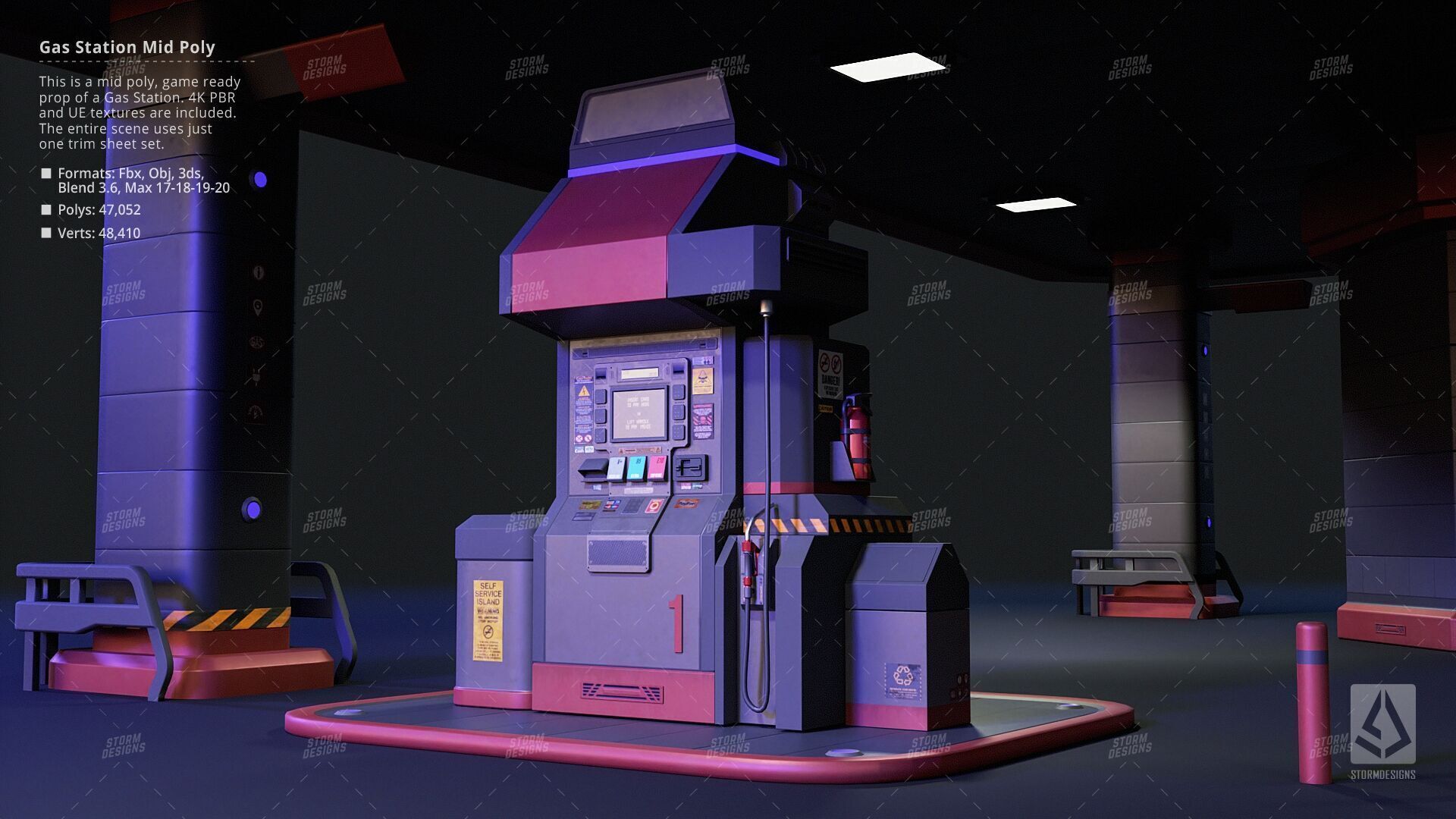 Cyberpunk Gas Station Mid Poly 3D PBR UE5 Low-poly 3D model_3
