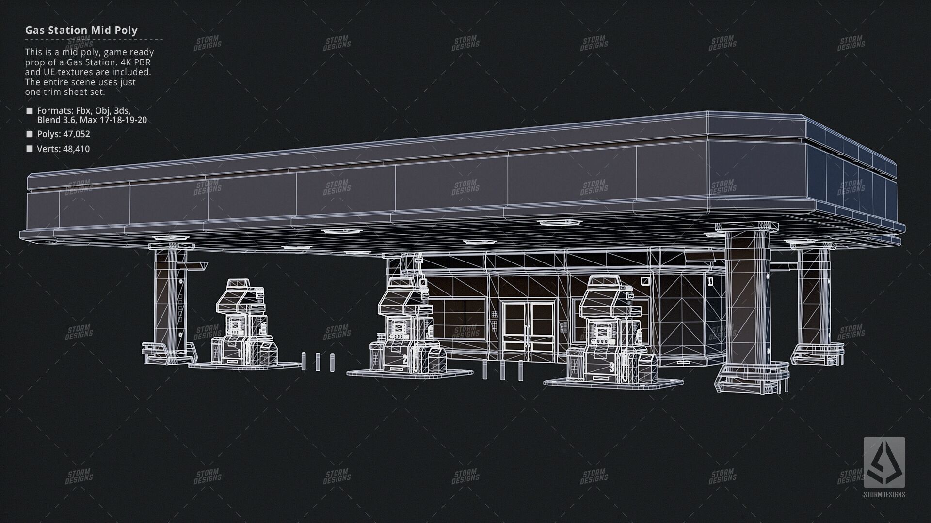 Cyberpunk Gas Station Mid Poly 3D PBR UE5 Low-poly 3D model_10