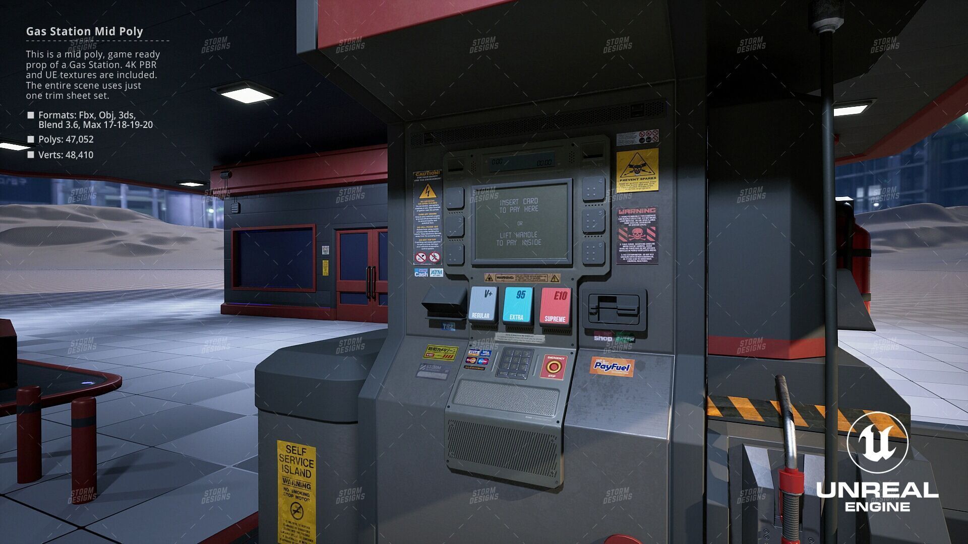 Cyberpunk Gas Station Mid Poly 3D PBR UE5 Low-poly 3D model_16