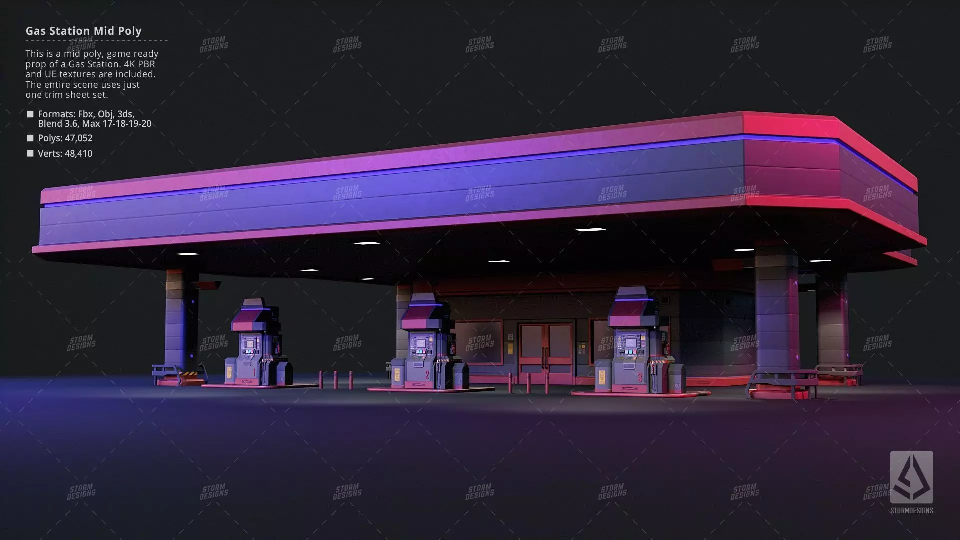 Cyberpunk Gas Station Mid Poly 3D PBR UE5 Low-poly 3D model_0