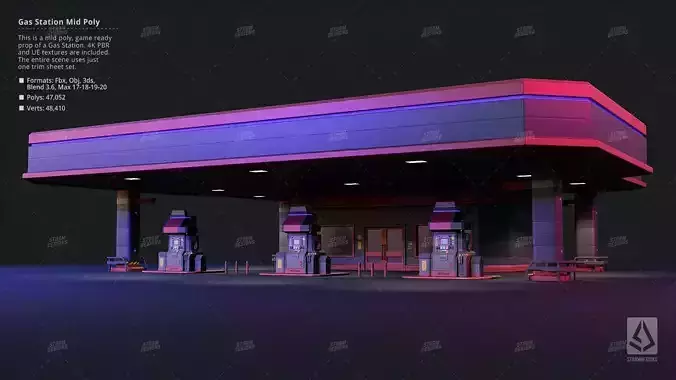Cyberpunk Gas Station Mid Poly 3D PBR UE5 Low-poly 3D model