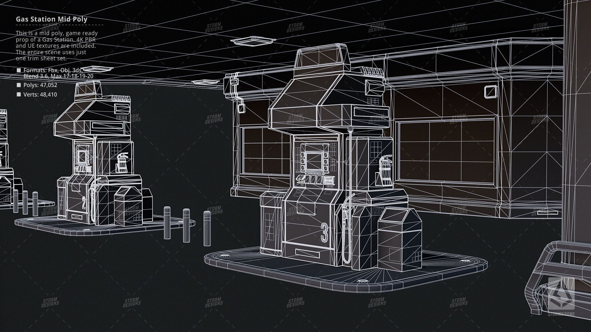 Cyberpunk Gas Station Mid Poly 3D PBR UE5 Low-poly 3D model_11