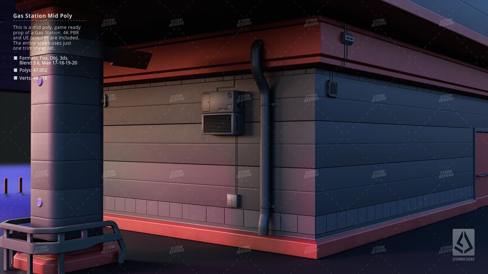 Cyberpunk Gas Station Mid Poly 3D PBR UE5 Low-poly 3D model_7