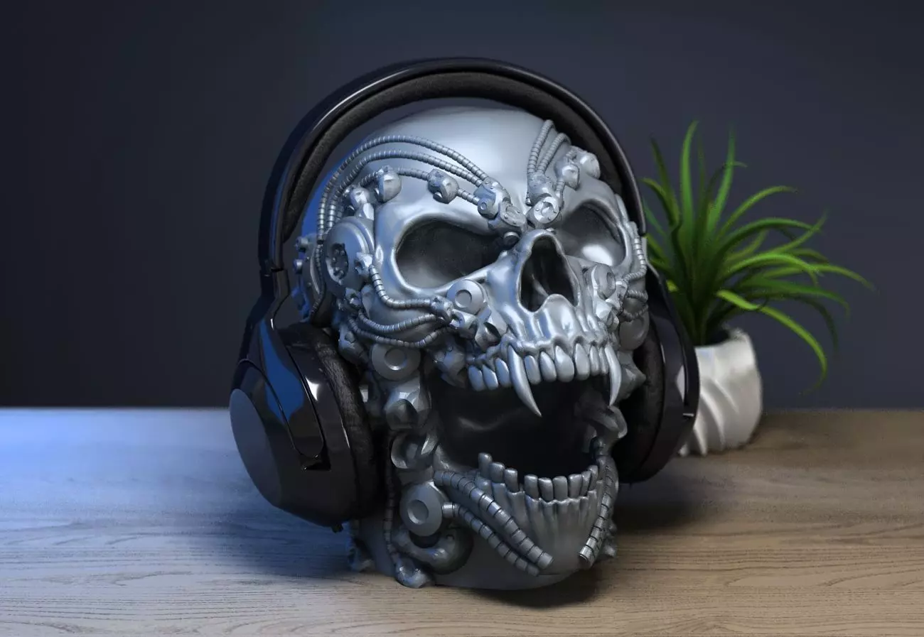 Robot Skull Headphone Stand 3D print model