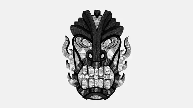 Mythical Tribal Mask with Fierce Elegance