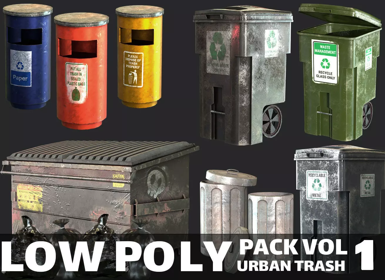 Urban Trash Pack Vol 1 Low-poly 3D model_0