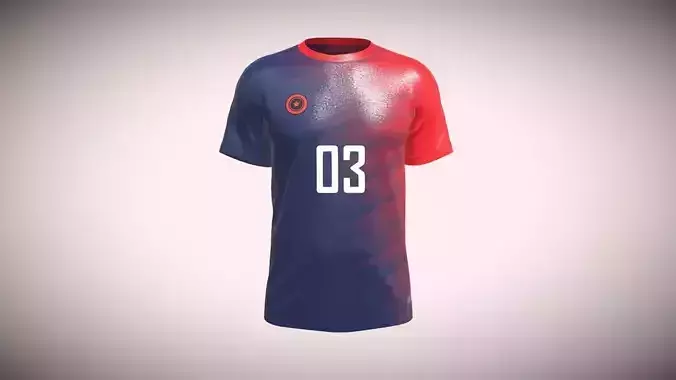 Soccer Red And Blue Jersey Player-03 In Low Poly