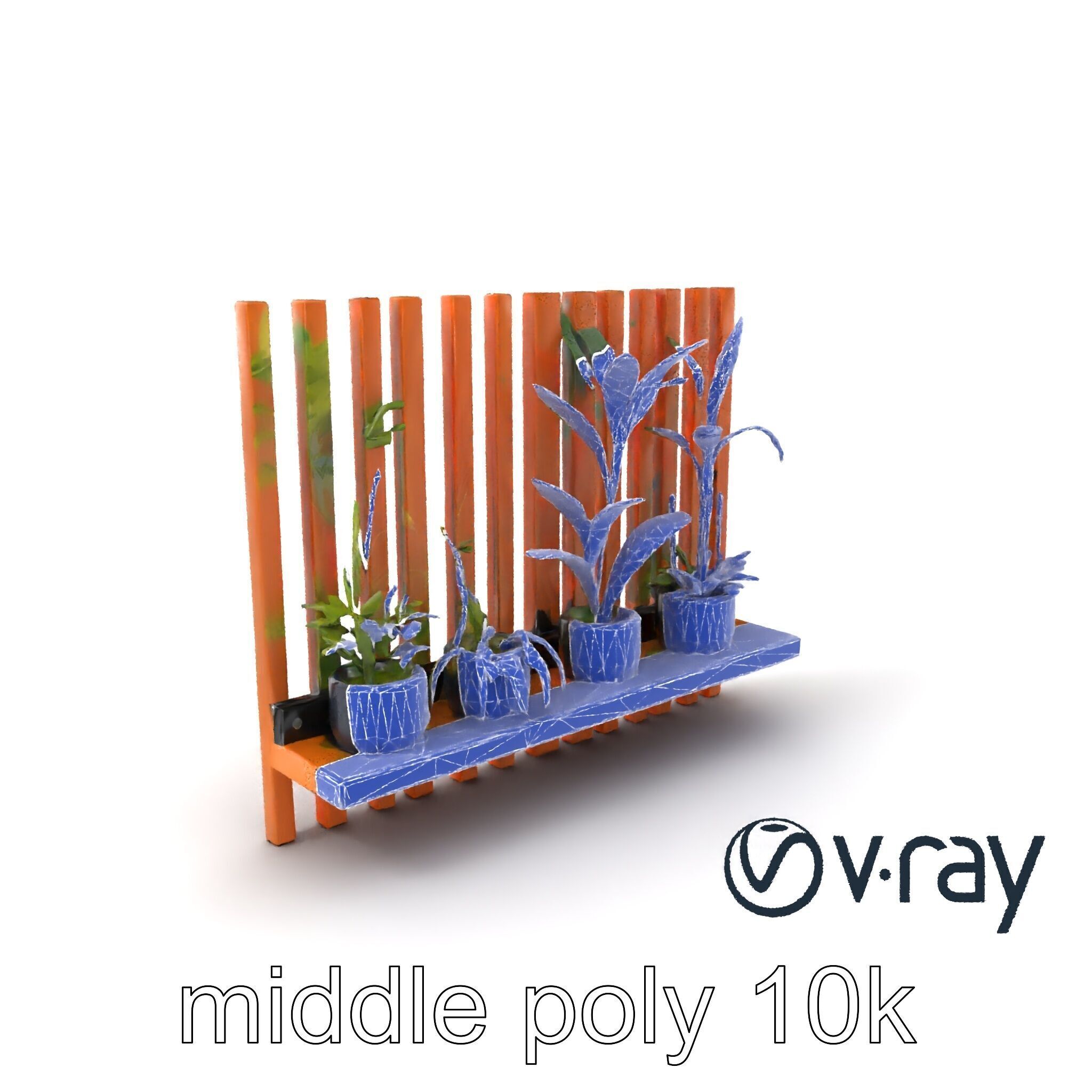 Minimalist Vertical Slat Rails Plant Holder model pack Low-poly 3D model_6