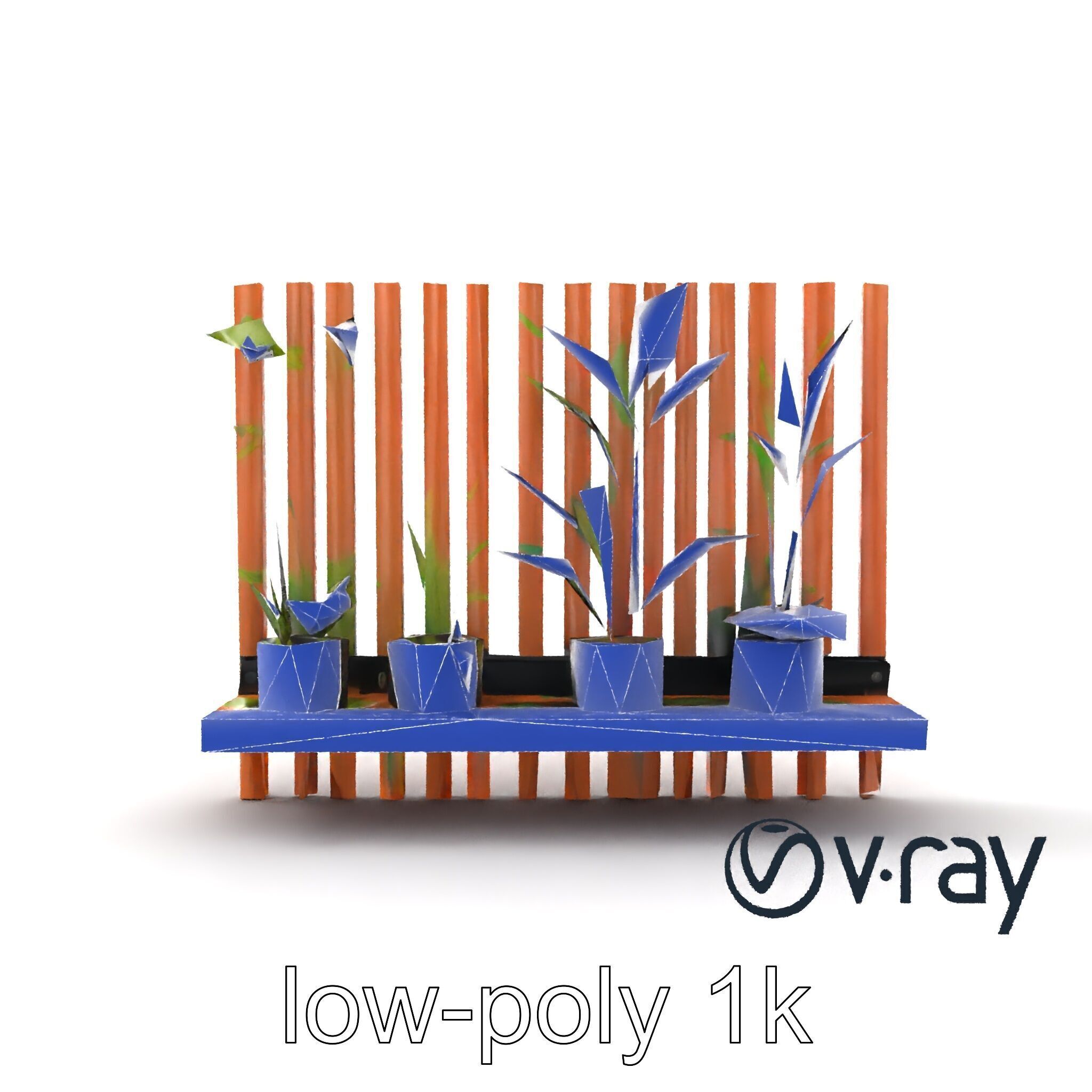 Minimalist Vertical Slat Rails Plant Holder model pack Low-poly 3D model_19