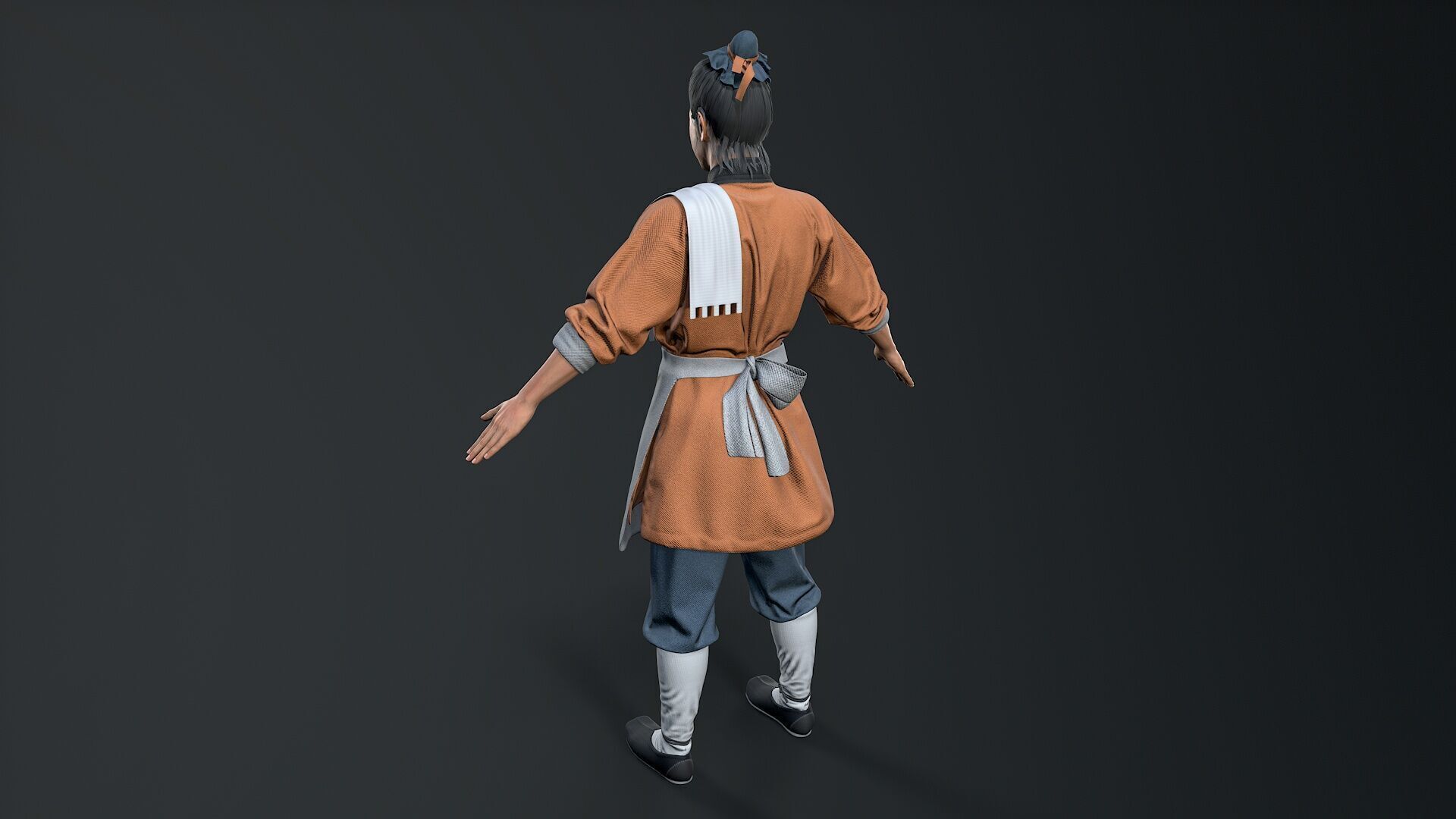 ancient china farmer character Low-poly 3D model_3