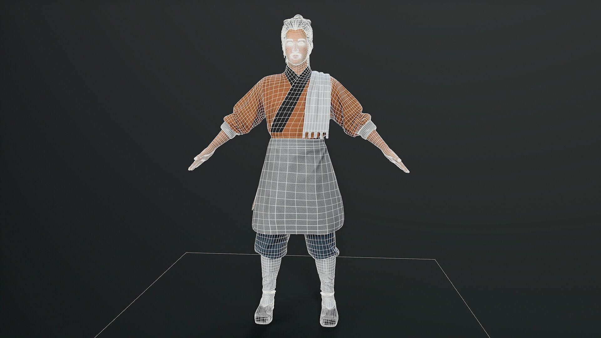 ancient china farmer character Low-poly 3D model_10