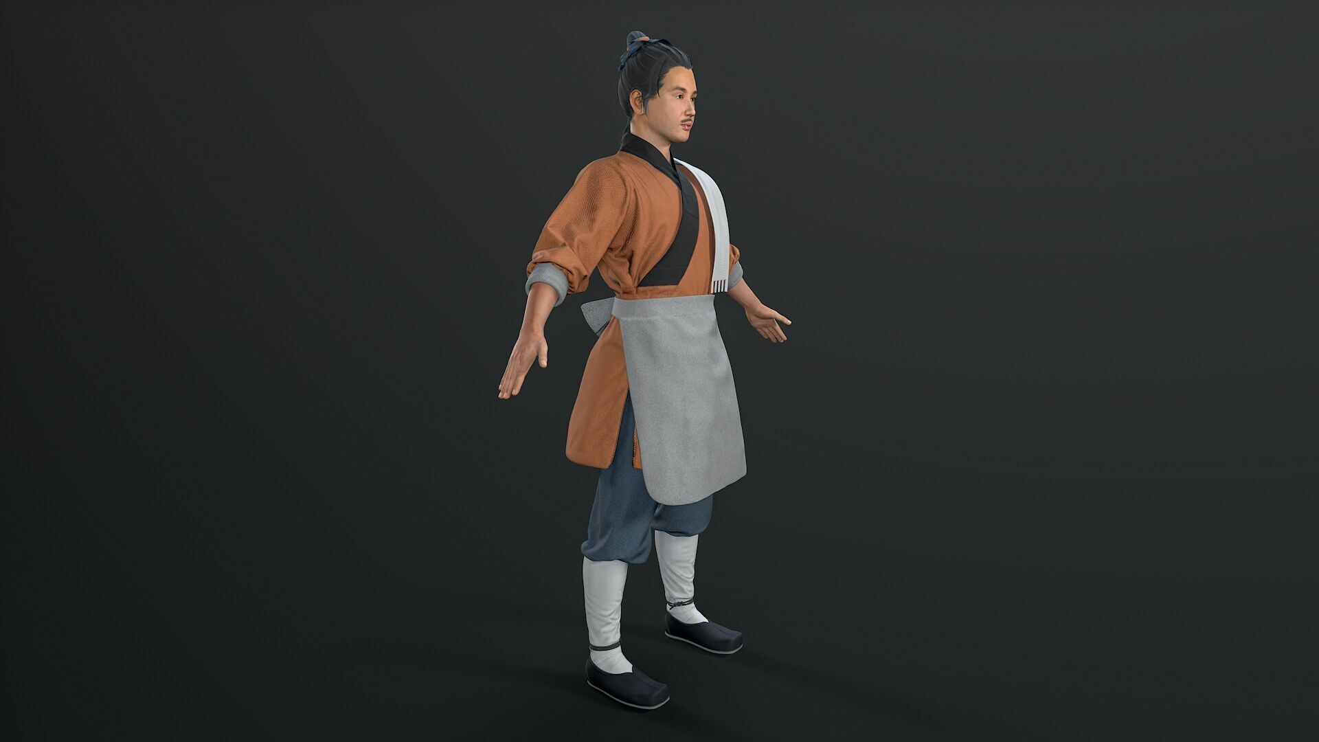ancient china farmer character Low-poly 3D model_1