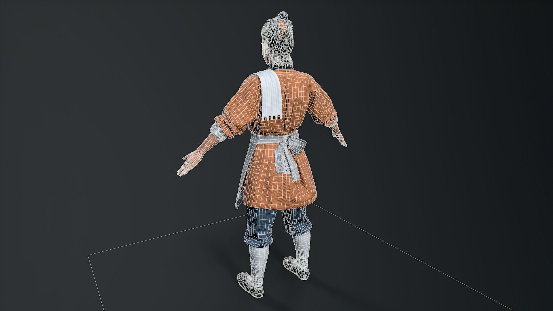 ancient china farmer character Low-poly 3D model_11