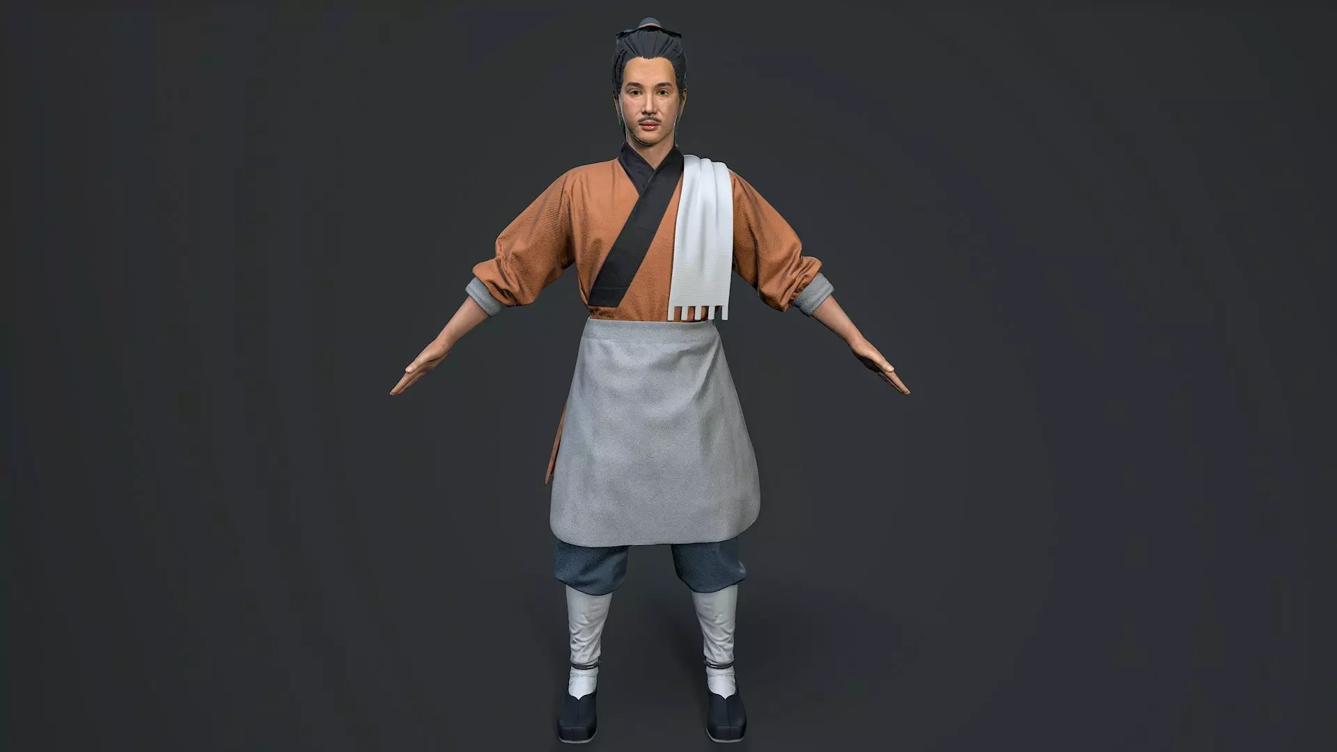 ancient china farmer character Low-poly 3D model_0