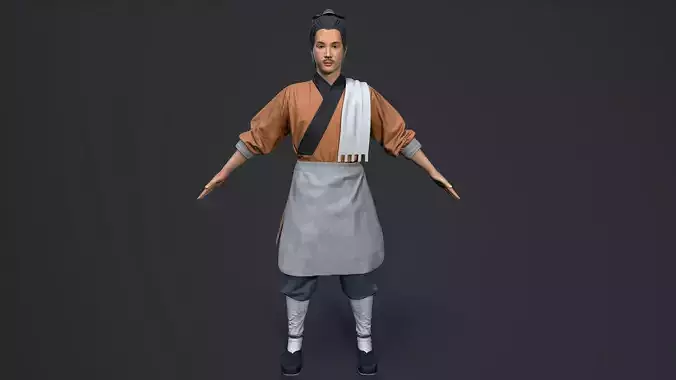 ancient china farmer character Low-poly 3D model