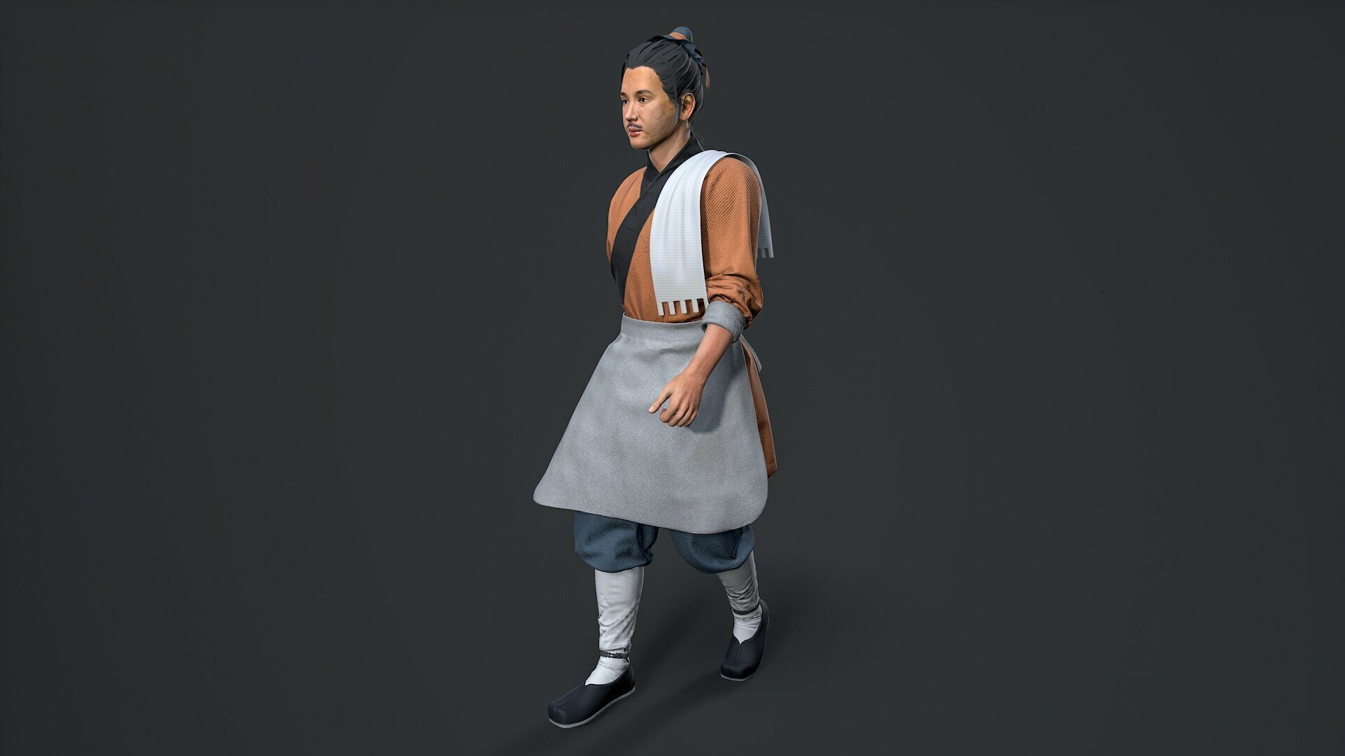 ancient china farmer character Low-poly 3D model_6