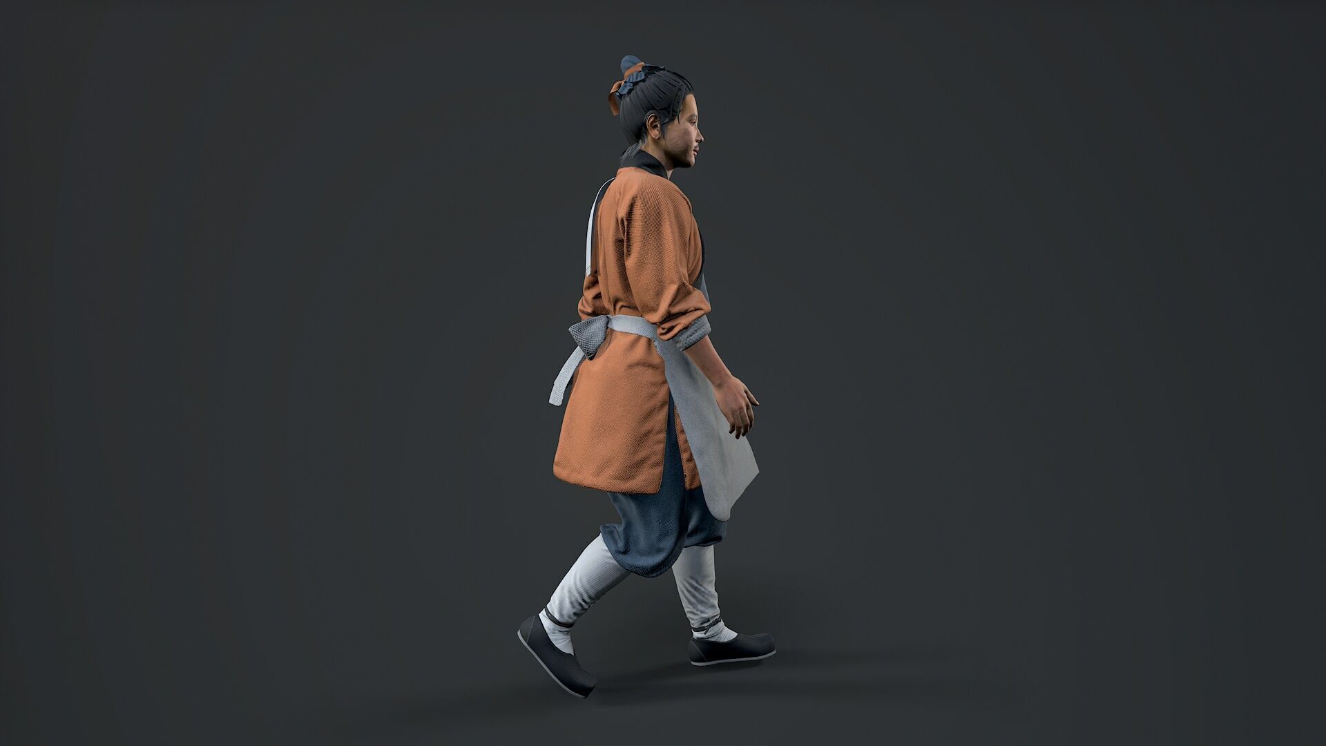 ancient china farmer character Low-poly 3D model_8
