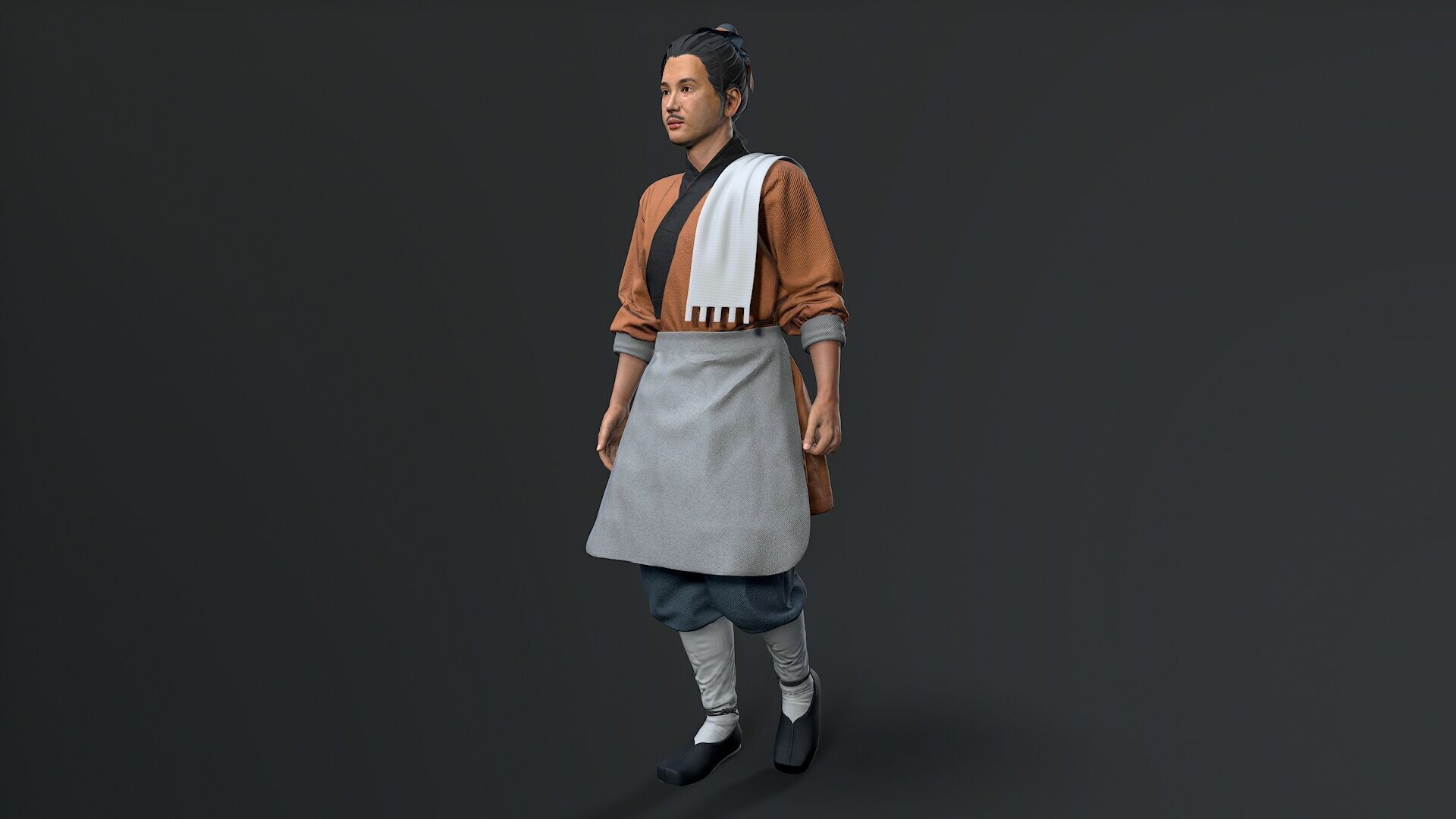 ancient china farmer character Low-poly 3D model_9