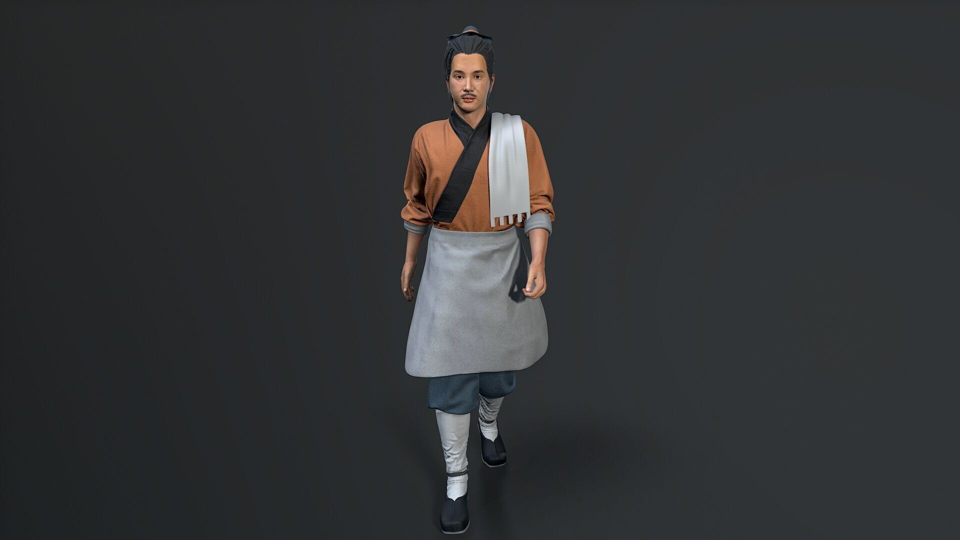 ancient china farmer character Low-poly 3D model_5