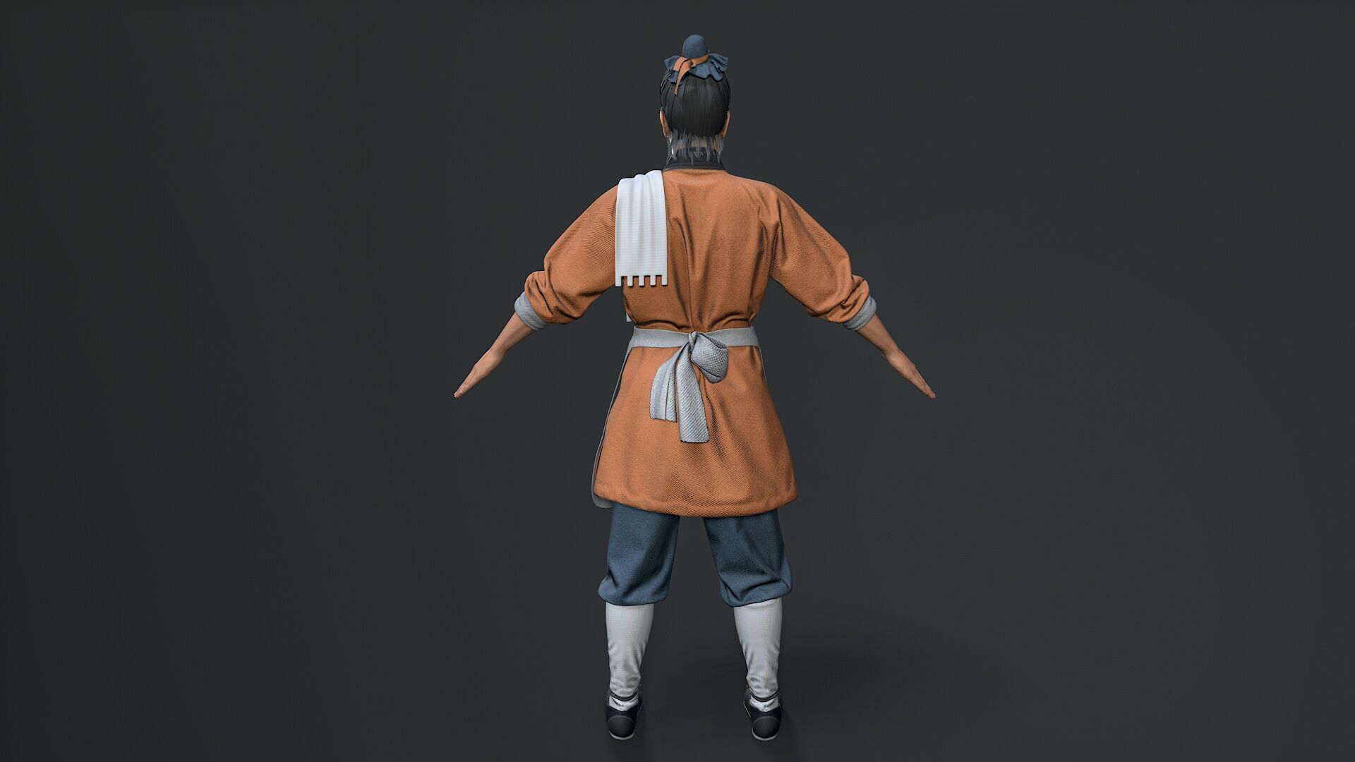ancient china farmer character Low-poly 3D model_4